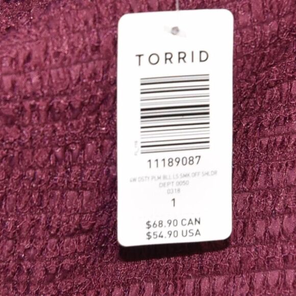 NWT Torrid Wine Eyelet Lace Smocked Peasant Top Sz 1 Boho Whimsigoth Romantic - Picture 6 of 6